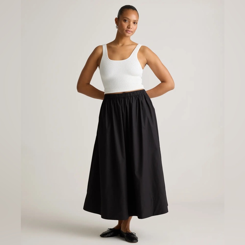 Quince 100% Organic Cotton Poplin A-line Maxi Skirt in Black